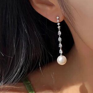 Drop Shaped Faux Pearl Dangle Earrings NEW